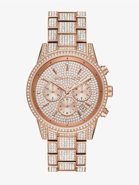 Michael Kors Bryant Pavé Rose Gold-Tone Watch Unisex